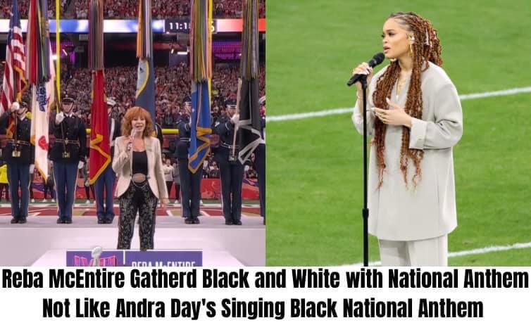 Reba McEntire Gatherd Black and White with National Anthem Not Like Andra Day’s Singing Black National Anthem